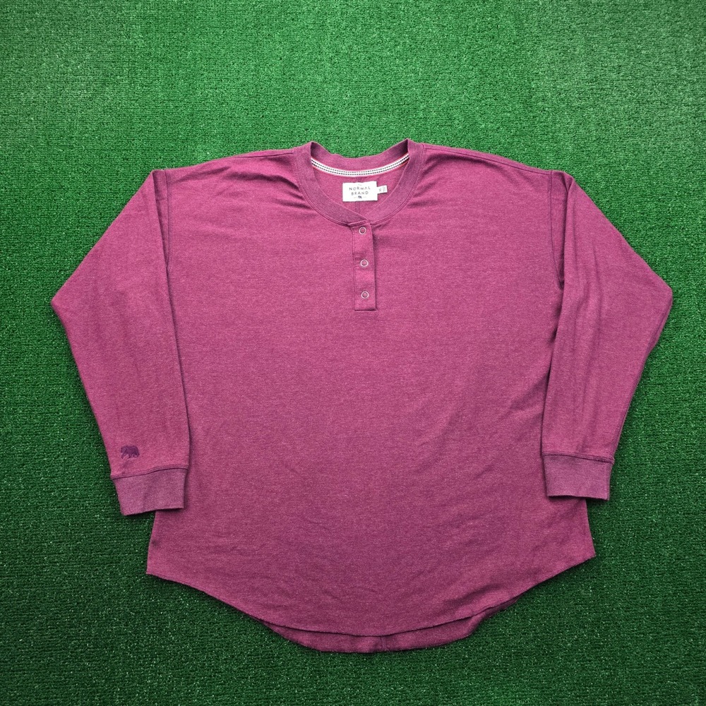 The Normal Brand Henley Shirt Unisex XL Red Maroon Long Sleeve Bear Pullover